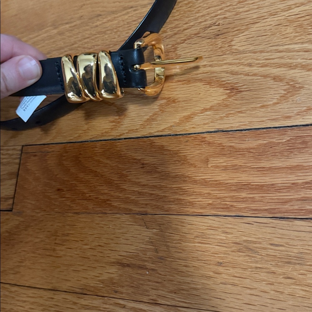 Madewell black leather belt with gold accents sz L large - Picture 2 of 3